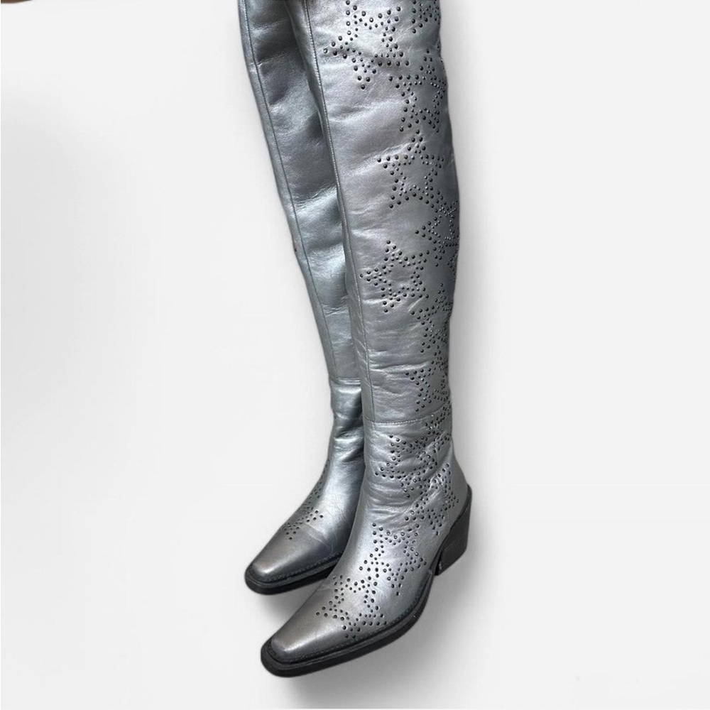 Silver Studded Leather Over-The-Knee Boots size 7